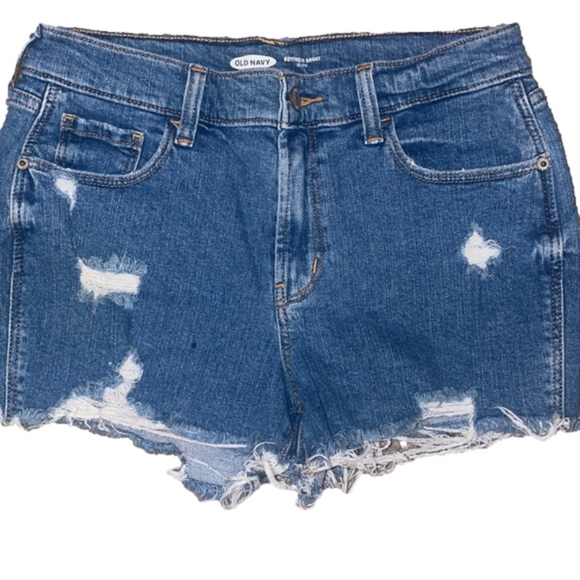 Old Navy Pants - Old Navy Jean Shorts Women 4 distressed denim Boyfriend Mid-Rise CutOff Festival